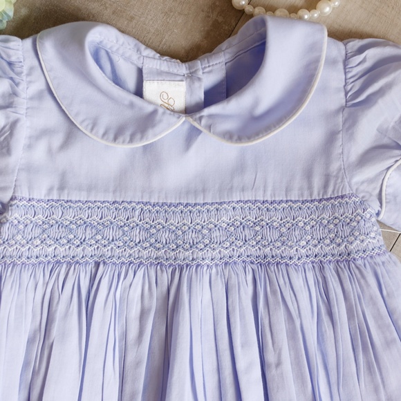 RARE Strasburg Romper Lavender Cotton Smocked Embroidery Bubble PERFECT NWOT - Picture 2 of 5